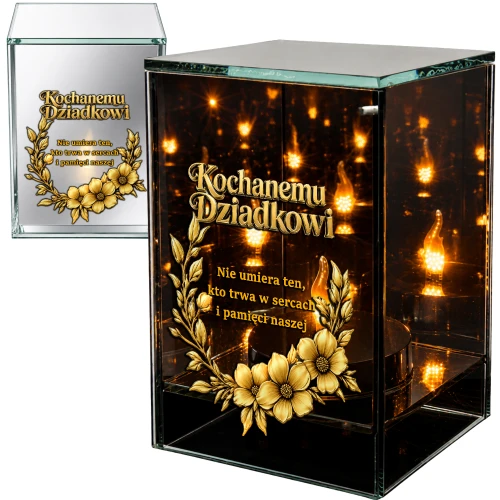 Znicz na Dzień Dziadka Lampion LED Lustrzany Nadruk UV Elegancki 3D