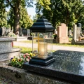 Znicz LED na Grób Kochanej Babci Lampion Krzyż Złoty Wkład LED 30 cm
