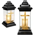 Znicz LED na Grób Kochanemu Tacie Lampion Krzyż Złoty na Dzień Ojca