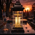 Znicz LED na Grób Kochanemu Dziadkowi Lampion Krzyż Złoty na Dzień Dziadka