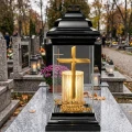 Znicz LED na Grób Kochanemu Dziadkowi Lampion Krzyż Złoty na Dzień Dziadka