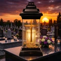 Znicz LED na Grób Kochanej Mamie Lampion Krzyż Złoty na Dzień Matki