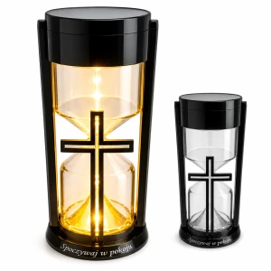 Znicz solarny LED klepsydra duży krzyż grób SPOCZYWAJ W SPOKOJU LAMPKA