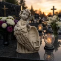 ZNICZ GIPSOWA FIGURKA NAGROBNA  Anioł Aniołek Dekoracja grób cmentarz