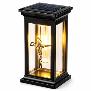 ZNICZ Solarny z Krzyżem  LAMPION LED LAMPA NA GRÓB STATUETKA Żarówka Nowoczesny