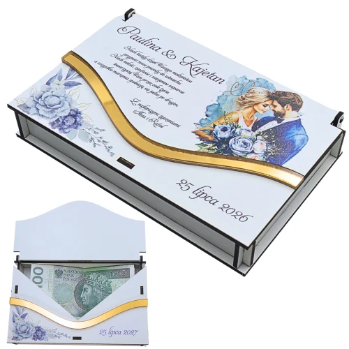 Pudełko na pieniądze Ślub personalizowane prezent Młoda Para z nadrukiem UV