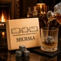 KAMIENIE DO WHISKY KAMIENNE KOSTKI GRANIT w drewnianym pudełku z grawerem