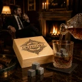 KAMIENIE DO WHISKY KAMIENNE KOSTKI GRANIT w drewnianym pudełku z grawerem