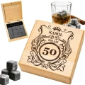 KAMIENIE DO WHISKY KAMIENNE KOSTKI GRANIT w drewnianym pudełku z grawerem