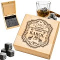KAMIENIE DO WHISKY KAMIENNE KOSTKI GRANIT w drewnianym pudełku z grawerem