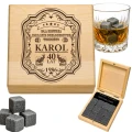 KAMIENIE DO WHISKY KAMIENNE KOSTKI GRANIT w drewnianym pudełku z grawerem