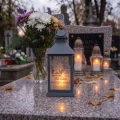 ZNICZ Kapliczka LAMPKA nagrobna  OZDOBA NA GRÓB led SZARY LAMPION