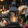 ZNICZ Kapliczka LAMPKA nagrobna  OZDOBA NA GRÓB led SZARY LAMPION