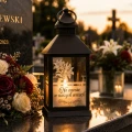 ZNICZ Kapliczka LAMPKA nagrobna  OZDOBA NA GRÓB led CZARNY LAMPION