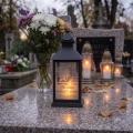 ZNICZ Kapliczka LAMPKA nagrobna  OZDOBA NA GRÓB led CZARNY LAMPION
