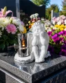 ZNICZ LAMPKA figurka nagrobna ANIOŁ OZDOBA NA GRÓB ANIOŁEK led SREBRNY