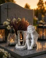 ZNICZ LAMPKA figurka nagrobna ANIOŁ OZDOBA NA GRÓB ANIOŁEK led SREBRNY