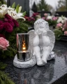 ZNICZ LAMPKA figurka nagrobna ANIOŁ OZDOBA NA GRÓB ANIOŁEK led SREBRNY