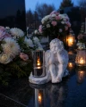 ZNICZ LAMPKA figurka nagrobna ANIOŁ OZDOBA NA GRÓB ANIOŁEK led SREBRNY