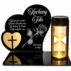 Znicz solarny LED dla Taty na grób serce klepsydra DUŻY mocne ŚWIATŁO TATA