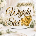 Napis WIEJSKI STÓŁ Biało-złoty lustrzany 35x25 dekoracja stołu wesele ślub