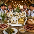 Napis WIEJSKI STÓŁ Biało-złoty lustrzany 35x25 dekoracja stołu wesele ślub