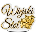 Napis WIEJSKI STÓŁ Biało-złoty lustrzany 35x25 dekoracja stołu wesele ślub