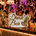 Napis DRINK BAR biało-złoty lustrzany 34x22 cm wesele ślub dekoracja STOŁU Z ALKOCHOLEM