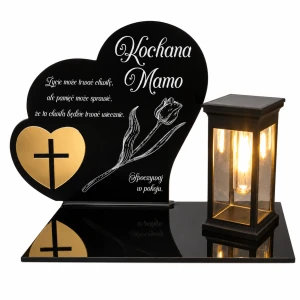 ZNICZ solarny LED DLA MAMY NA grób Złote SERCE krzyż LAMPION kwiat NAGROBNA