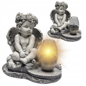 ZNICZ Anioł GIPSOWA FIGURKA NAGROBNA LAMPA SOLARNA LED Podstawka pod ZNICZ