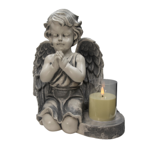 DUŻY ZNICZ SZARY + ŚWIECA, GIPSOWA FIGURKA NAGROBNA LAMPA LED 3XAAA