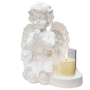 DUŻY ZNICZ + ŚWIECA GIPSOWA FIGURKA NAGROBNA LAMPA LED 3XAAA