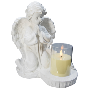 DUŻY ZNICZ + ŚWIECA GIPSOWA FIGURKA NAGROBNA LAMPA LED 3XAAA