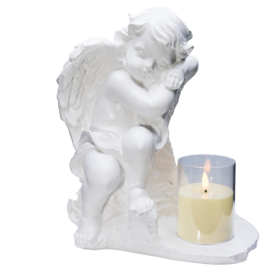 DUŻY ZNICZ + ŚWIECA GIPSOWA FIGURKA NAGROBNA LAMPA LED 3XAAA