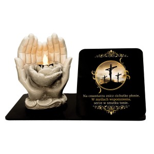 ZNICZ z Dłońmi i Lampką Led NA CMENTARZ GRÓB DUŻA WIECZNA LAMPKA STATUETKA 