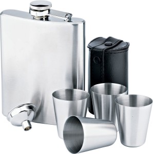 ZESTAW PIERSIÓWKA METALOWA STAL NIERDZEWNA 210ml+4SZT.KIELISZKÓW+LEJEK