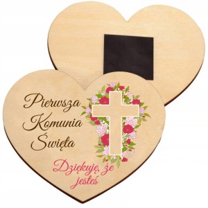 PODZIĘKOWANIA DLA GOŚCI KOMUNIA MAGNES DREWNIANE SERCE NA KOMUNIĘ