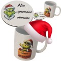 Zestaw Kubek i Podkładka pod kubek GRINCH zestaw świąteczny na stół białe