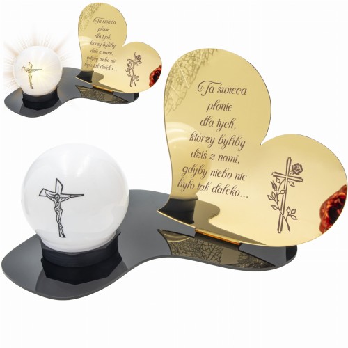 Znicz LED STATUETKA Złota NA CMENTARZ GRÓB DUŻA wieczna lampka nagrobna