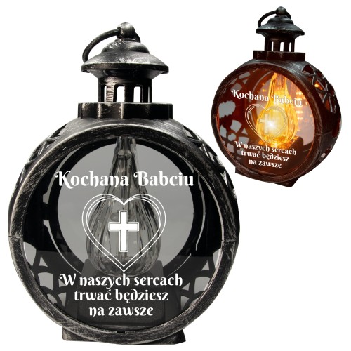 ZNICZ DLA BABCI LATARENKA OKRAGŁA na grób LED STATUETKA NA CMENTARZ