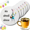 PODKŁADKI POD KUBEK KUBKI WIELKANOC Zając Śmieszne Nie Ubrudź Obrusu 6szt