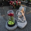 ZNICZ GIPSOWA FIGURKA NAGROBNA SZARY Anioł Księga Lampka LED RÓŻA GIPS
