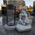 ZNICZ GIPSOWA FIGURKA NAGROBNA SZARY Anioł Księga Lampka LAMPA SOLARNA GIPS