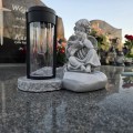 ZNICZ GIPSOWA FIGURKA NAGROBNA SZARY Anioł Księga Lampka LAMPA SOLARNA GIPS