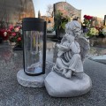 ZNICZ GIPSOWA FIGURKA NAGROBNA SZARY Anioł Księga Lampka LAMPA SOLARNA GIPS