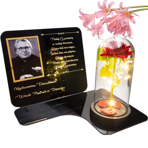 ZNICZ LED Statuetka Ze Zdjęciem Cmentarz GRÓB dla Mamy Taty Babci Dziadka