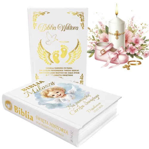 Pamiątka Chrzest BIBLIA PISMO ŚW nadruk z imieniem OD CZRESTNYCH DZIADKÓW          UVP-149-BIBLIA-CHRZ