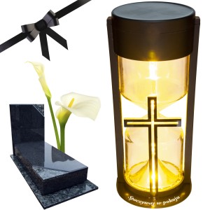 ZNICZ SOLARNY LED LAMPION NA GRÓB STATUETKA NA CMENTARZ Z KRZYŻEM