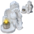 ZNICZ GIPSOWA FIGURKA NAGROBNA Srebrny Anioł Aniołek Gipsowy LAMPA LED