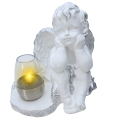 ZNICZ GIPSOWA FIGURKA NAGROBNA Srebrny Anioł Aniołek Gipsowy LAMPA LED